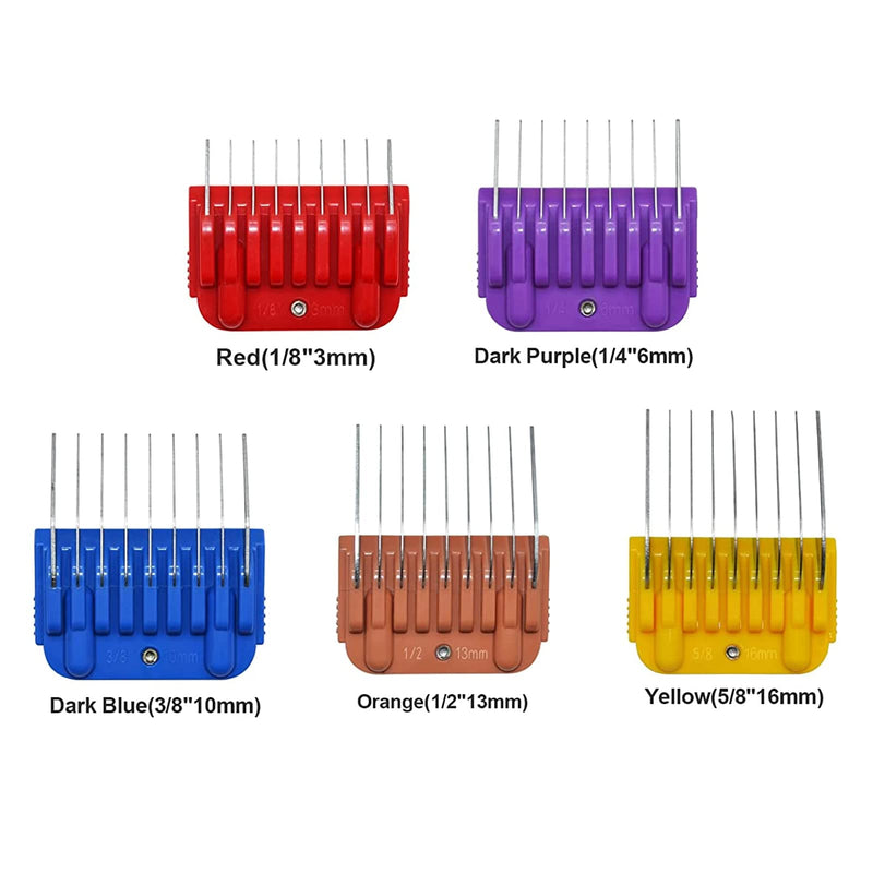 Professional Animal Stainless Steel 5 Color Guide Comb Set Compatible with andis Oster A5 wahl km10 10#/15#/30# Detachable Blade?Cutting Length 3mm-16mm 5 PACK(3mm-16mm)