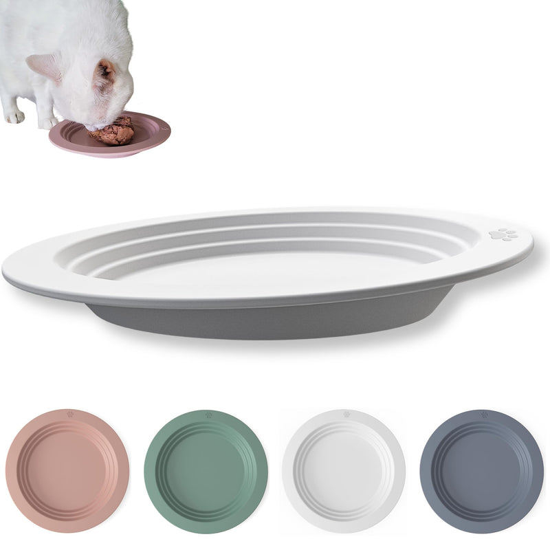 Whisker Friendly Cat Dish for Food, Non-toxic Silicone, Anti Whisker Fatigue, Low Profile, Shallow, Non Slip, Cat Dog Kitten Feeding Dish Soft White