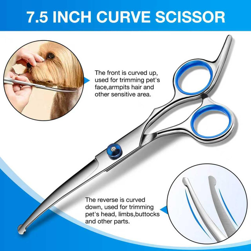 Dog Grooming Scissors, 6.7in Stainless Steel Curved Scissors for Dog Grooming with Safety Round Tip, Professional Pet Cat Shears Trimming Clippers Shaver, Cleaning Cloth