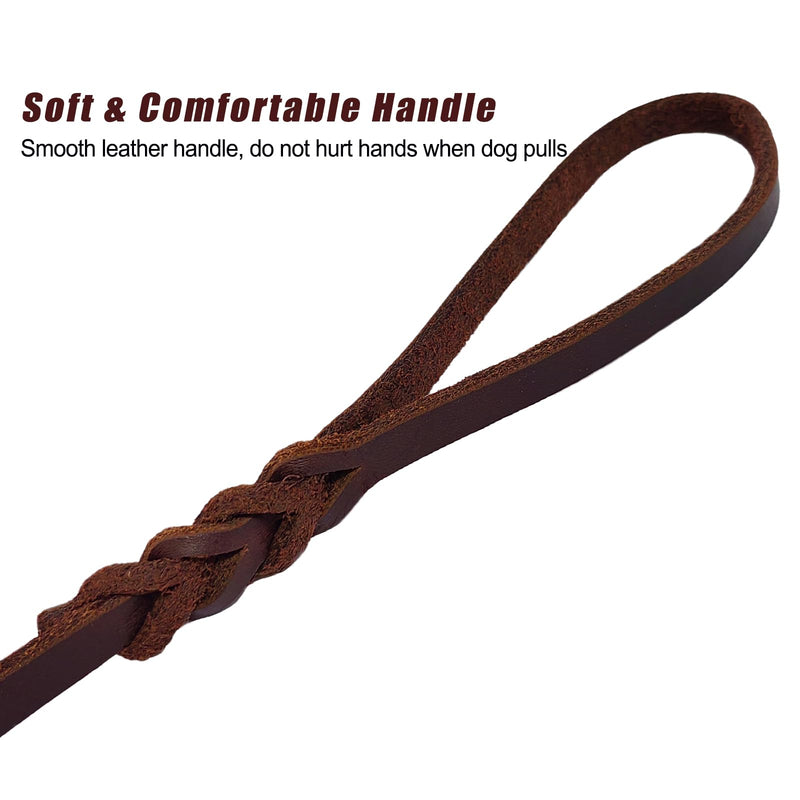 LWBMG Leather Dog Leash for Small Dogs 6ft,Thin Leather Braied Dog Leash, Soft Genuine Leather Dog Training Leash for Small & Medium Dogs （3/8" X 6', Brown） braided - PawsPlanet Australia