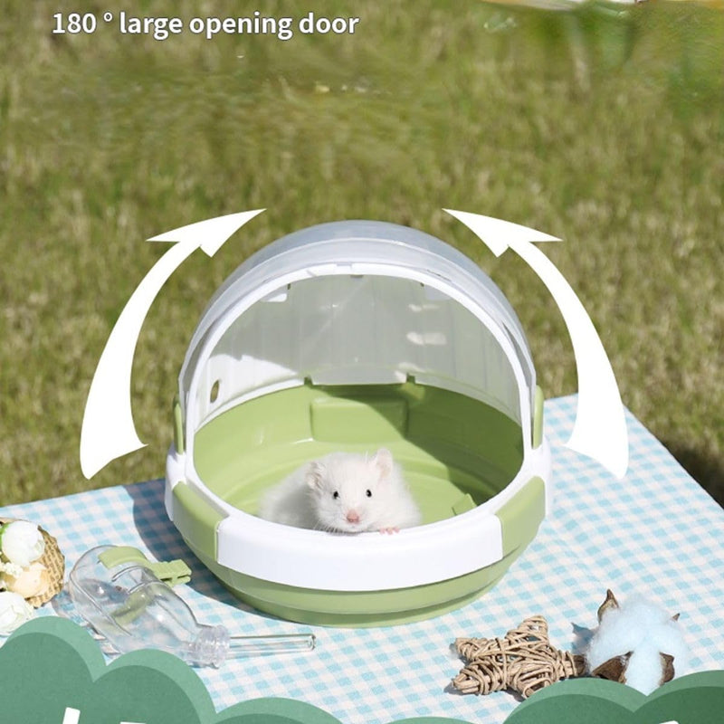 Hamster Carrier Cage with Lovely Cover and Chain Portable Cages Small Animals Carry Travel Case with Water Bottle Plastic Breathable Outgoing Cage for Dwarf Hamster Guinea Pig (Blue) Blue