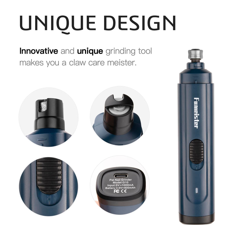Pet Nail Grinder for Dogs - Quiet 2-Speed Type-C Rechargeable Dog Nail Trimmer, Low Noise Paw Grooming for Dogs & Cats (Blue) Blue - PawsPlanet Australia