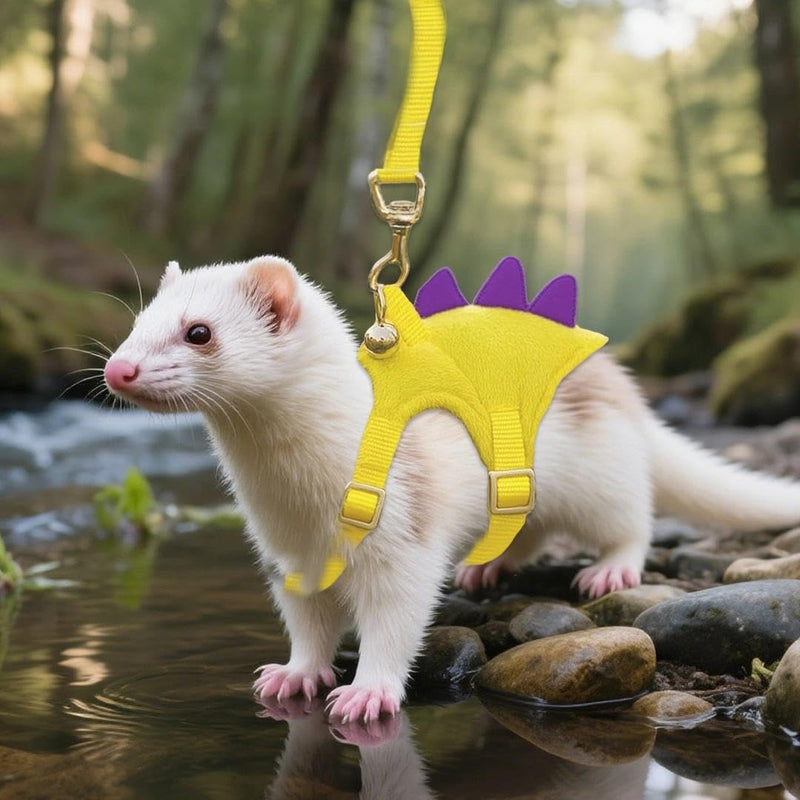 Yellow Dinosaur Hedgehog Leash and Harness Ferret Harness and Leash Set Hedgehog Accessories Adjustable Hamster Clothes Guinea Pig Outfits for Training Playing - PawsPlanet Australia