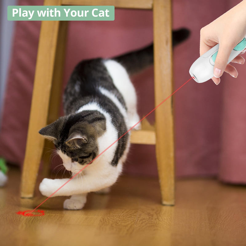 Cat Toy Interactive, Rechargeable Laser Pointer, Cat Wand with Feather Toy, 2-in-1 Cat Toy for Indoor Cat, Kitten Pet Laser Toy for Fun Playing, White - PawsPlanet Australia