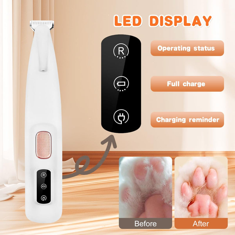 Dog Paw Trimmer, LED Light, Waterproof, Rechargeable, 18mm Blade, Low Noise, Smart Display, For Dogs & Cats - PawsPlanet Australia