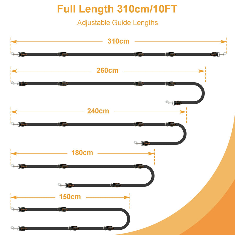 Bokelai Double Ended Lead for Dogs Adjustable Reflective 3m Training Lead for Large Medium Dogs Walking & Running Hands Free Rope Lead Black 1.4CM*3M