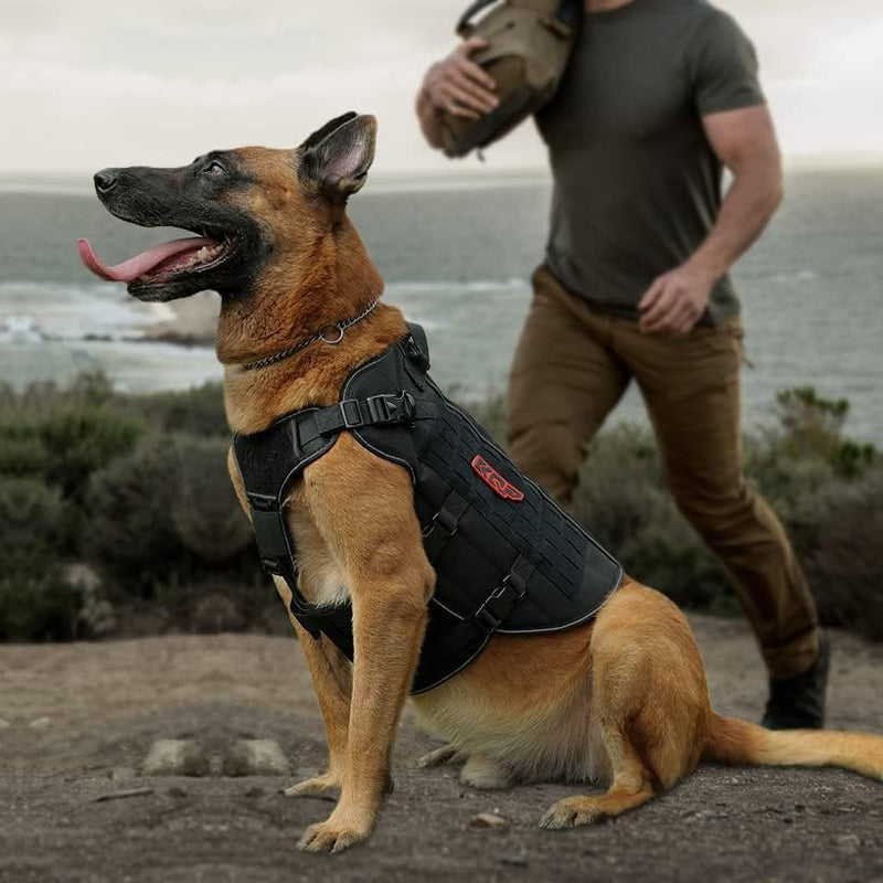 No Pull Dog Harness -Tactical Dog Harness - Military Dog Vest with Adjustable - Dog Harness for Medium Dogs, Service Dog X-Large METAL BLACK - PawsPlanet Australia