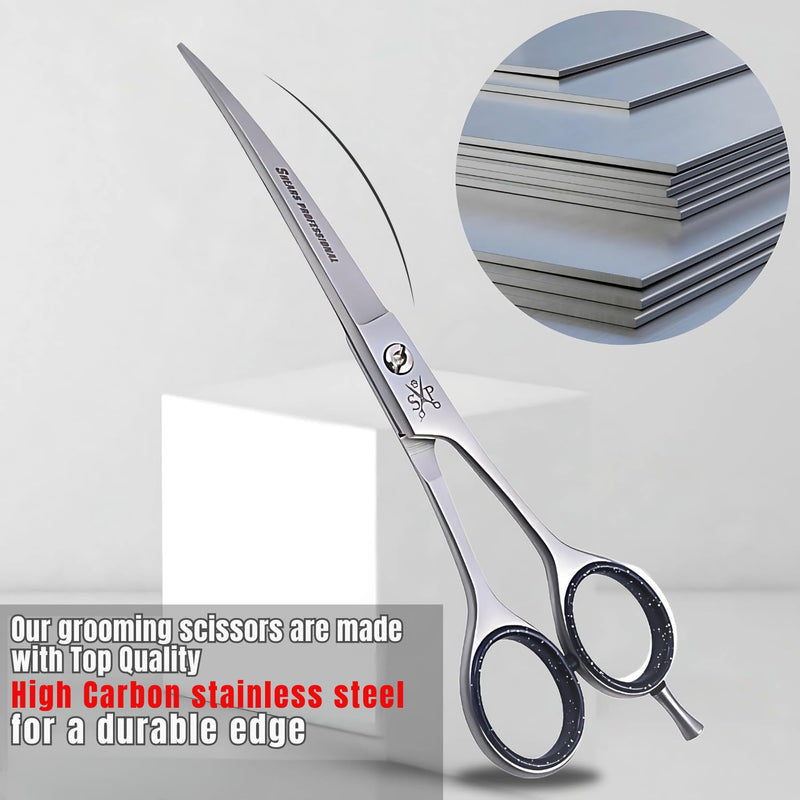 Curved Grooming Scissor for Dog Ergonomic Pet and Cats Trimming shear Long Sharp & Comfortable Grooming Scissor CVD 8 - PawsPlanet Australia