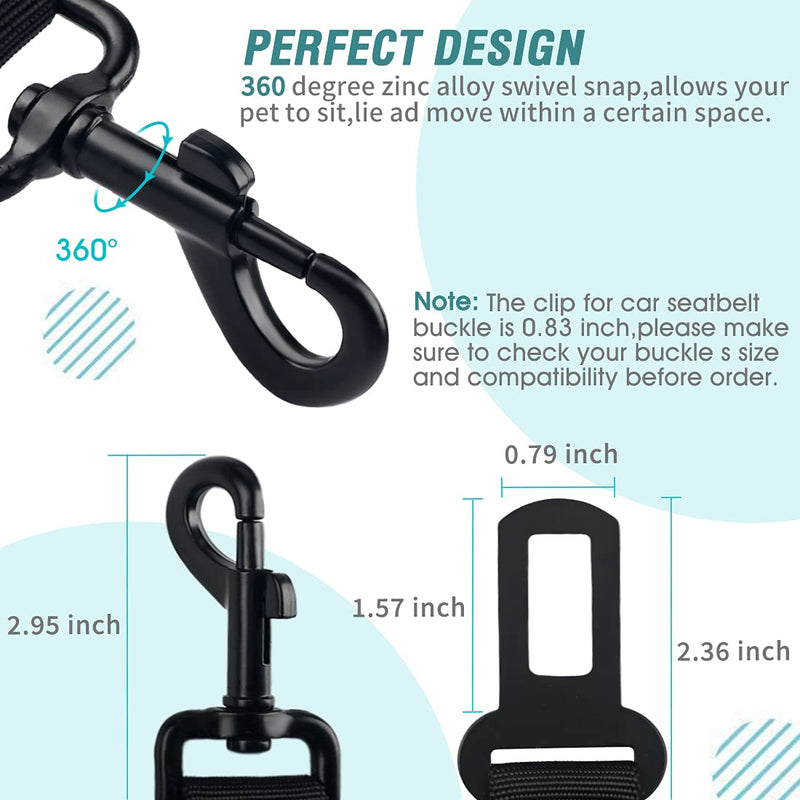 COOYOO Dog Seat Belt,Retractable Dog Car Harness Seat Belt for Car Adjustable Nylon Pet Safety Seat Belts Heavy Duty & Elastic Bungee Buffer 01-Black - PawsPlanet Australia
