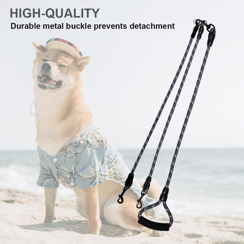 Dual Dog Leash, Reflective Heavy Duty Two Dog Leash for Small Medium Large Dogs, 2 Dog Leashes, 360° Swivel Tangle Free with Comfortable Handle, Support Add to Multiple Rope, Black Double Leashes - PawsPlanet Australia