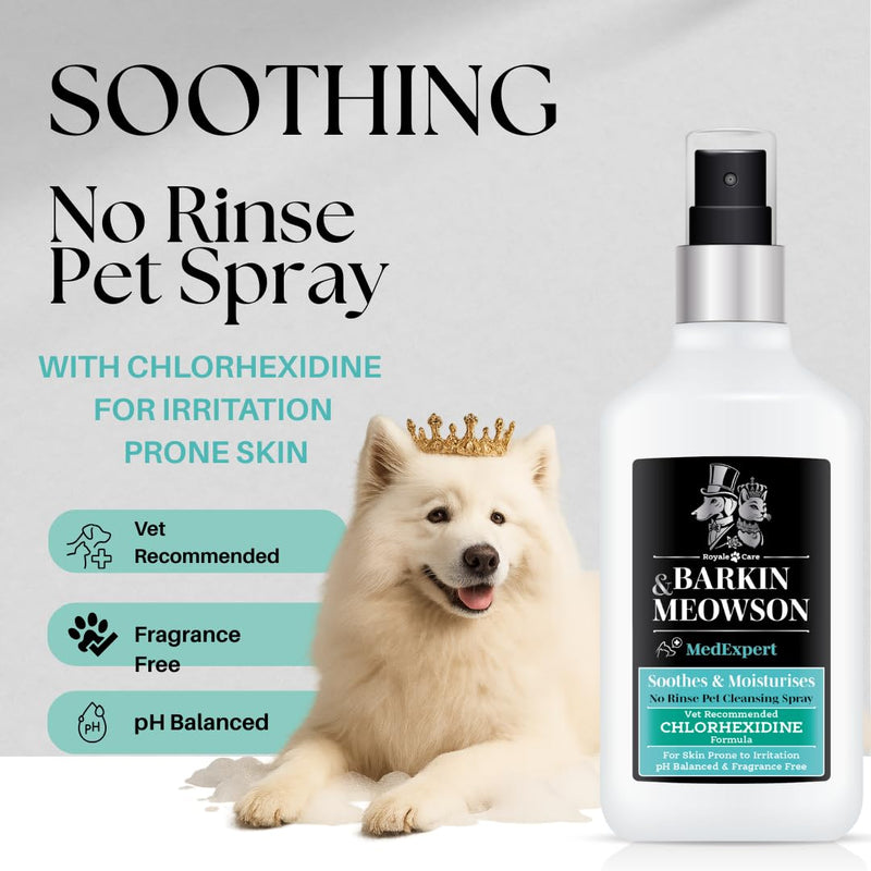 Barkin & Meowson MedExpert No Rinse Pet Cleansing Spray with Chlorhexidine Formula 150ml / 5.07 fl.oz for Dogs and Cats - For Irritated Skin - Fragrance Free No Rinse Cleaning Spray - PawsPlanet Australia