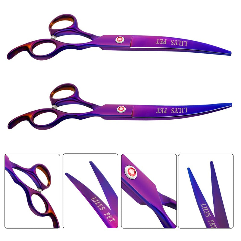 LILYS PET Professional PET DOG Grooming Coated Titanium scissors suit Cutting&Curved&Thinning shears (7.5 inches, Purple)… 7.5 inches - PawsPlanet Australia