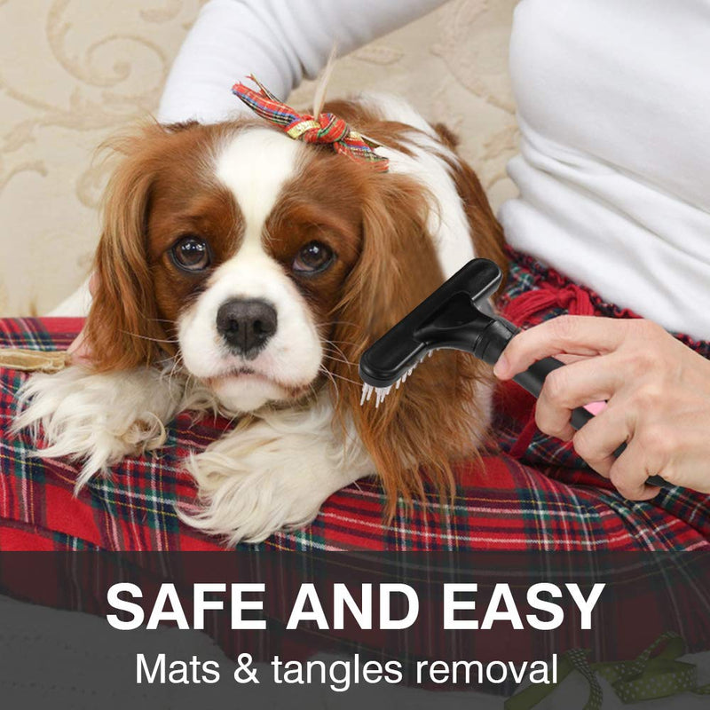 Pet Grooming Rake - Double Row Pins Shedding and Dematting Undercoat Rake Comb for Dogs and Cats - Safe Grooming & Deshedding Brush - Comb Out Mats & Tangles Easily Pink - PawsPlanet Australia