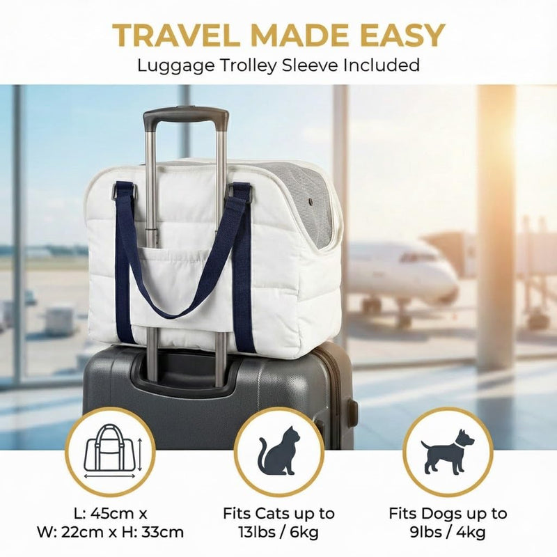 Small Dog Purse Bags,Dog Carrier Purses with Secure Harness Clip,Cotton Padded Interior, Durable Travel Pet Bag with Adjustable Strap,White White