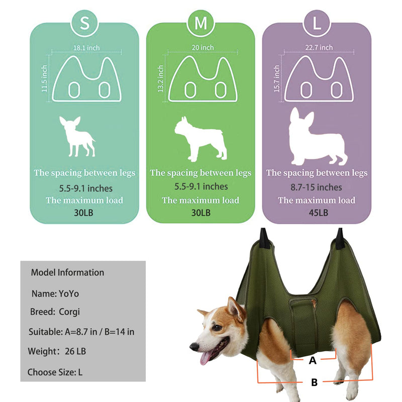 Pet Dog Grooming Hammock Harness for Cats & Dogs, Breathable Dog Grooming Helper for Trimming Nail and Ear/Eye Care, Dog Sling for Grooming with Dog Nail Clippers, Nail File Large Green - PawsPlanet Australia