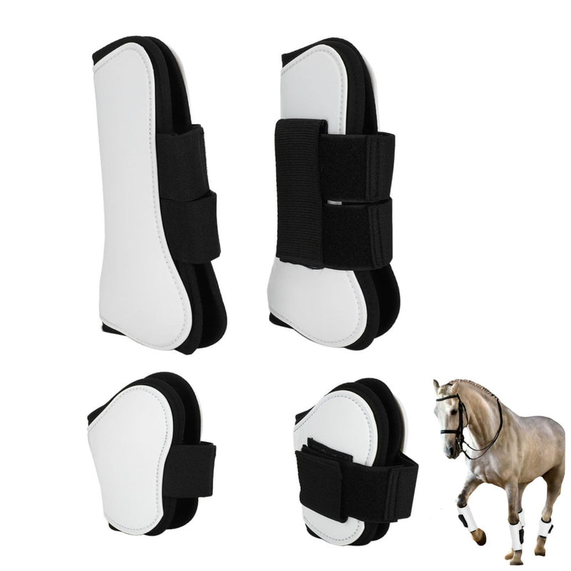 Horse Tendon Boots Open Front/Fetlock Boot for Horse, 4PCS White PU Shell Horse Front Back Leg Guard Boot Wrap Protector Riding Equipment During Jumping Obstacles
