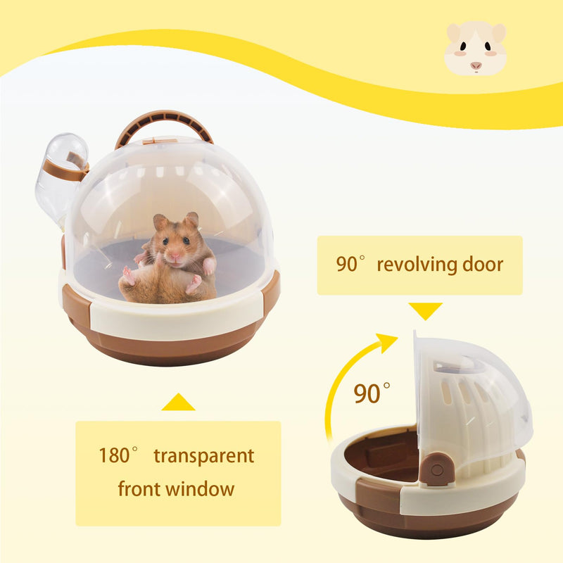 Hamster Carrier Cage Portable Cages Small Animals Carry Travel Case with Water Bottle Plastic Breathable Guinea Pig Outgoing Cage for Dwarf Hamster Ferret Chinchillas Hedgehog (Brown) 【Brown】