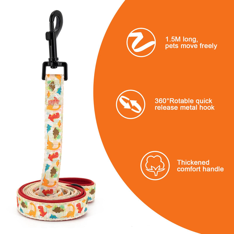 Dog Harness and Leash, Poop Bag Holder 3 Sets, Easy Walk No Pull Adjustable Puppy Cat Vest Harness with Soft Mesh Padded, Pet Supplies for Extra-Small/Small Medium Dogs Kitten S (Neck 10.6"-13"; Chest 14"-19.6") Dinosaur