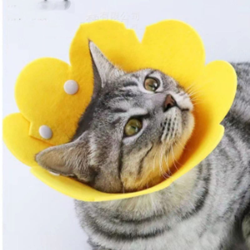Zerodis Cat Recovery Collar, Cat Cone, Elizabethan Cat Collar, 3 Pieces, with Snap Closure, Soft Felt, Cute Sunflower Shape, Anti-Licking After Surgery (S) S