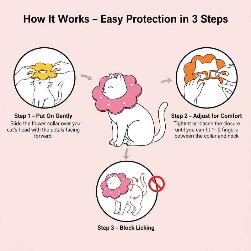 3-Piece Elizabethan Collar Set for Cats, Soft and Adjustable Post-Surgery Recovery Collars for Kittens, Puppies, and Rabbits (Pink, Orange, Yellow)
