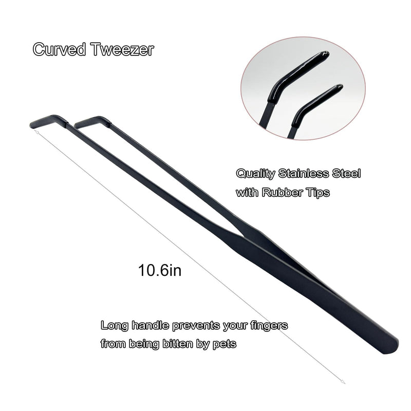 Stainless Steel Straight and Curved Tweezers Aquarium Tweezers with Rubber Tips Long Handle Reptile Feeding Tongs for Fish Tank Aquatic Plants, 2pcs, 10.6 Inch, Black - PawsPlanet Australia