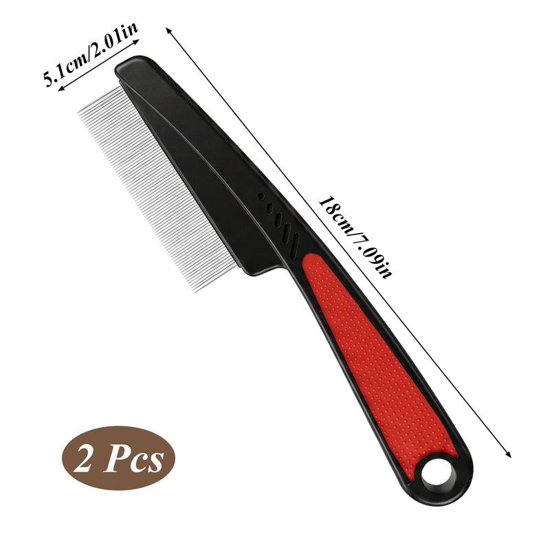 2 Pcs Flea Brush for Cat Dogs, Removal Flea and Tick Comb, Fine Tooth Stainless Cleaning Massage Brush for Dog Cat (Red)
