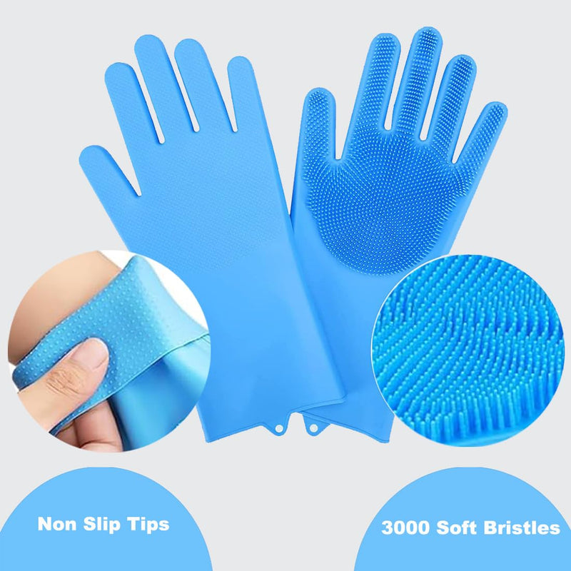 Pet Washing Gloves, Gentle Silicone Dog Bath Shampoo Shower Brush Grooming Mitts Waterproof, Massaging and Bathing Rubber Scrubber for Dogs & Cats - 1 Pair Blue - PawsPlanet Australia