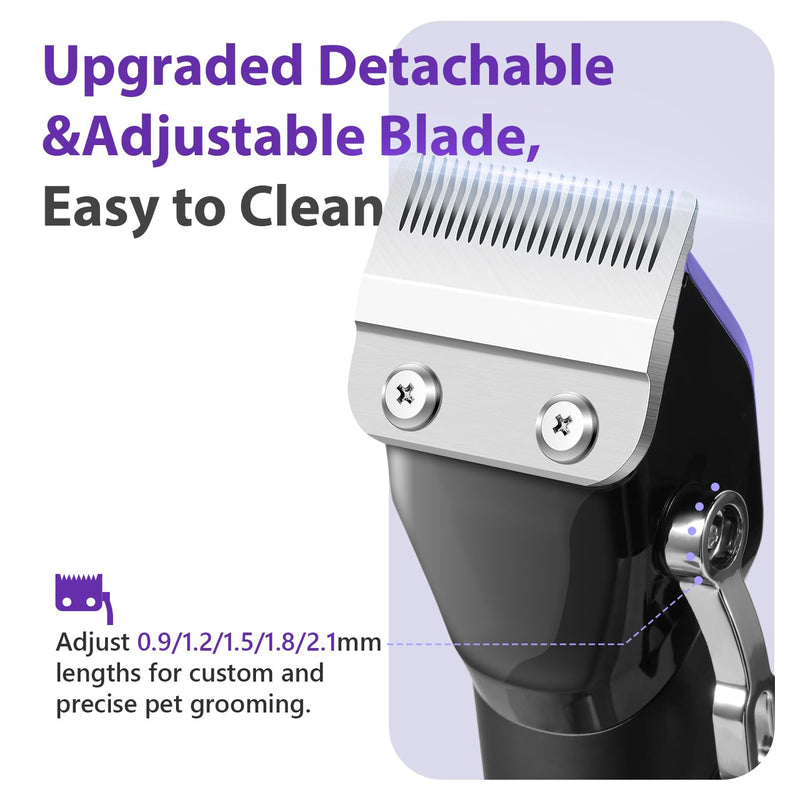 Dog Grooming Kit, Dog Clippers for Grooming for Thick Curly Coats, Professional Pet Hair Shaver Paw Trimmer Cordless Rechargeable Low Noise for Dogs Cats Animals Face Ear Purple