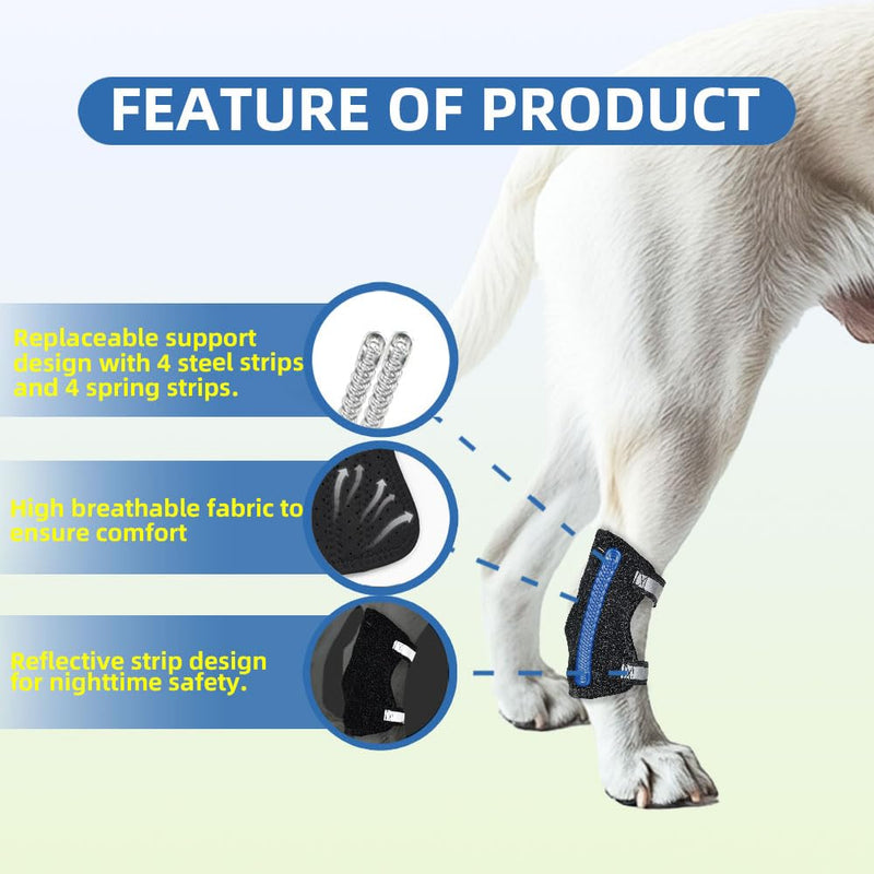 Dog Knee Brace for Rear Leg Torn ACL, Canine Rear Hock Joint Support, Joint Injury and Sprain Protection, Removable Design, Comes with 4 Spring Bars and 4 Steel Bars (L Pair) L-Pair - PawsPlanet Australia