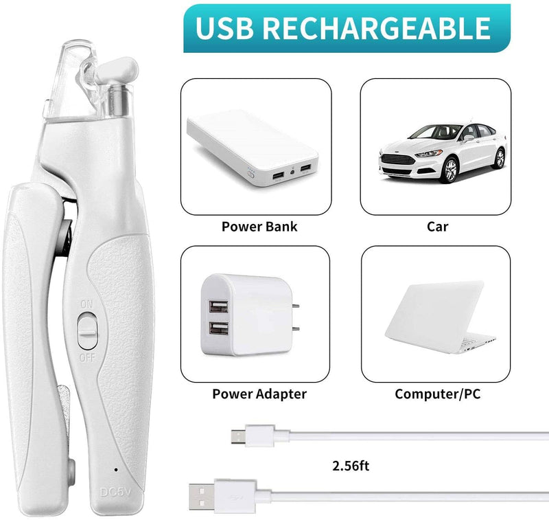 Pet Nail Clipper with LED Light for Dogs & Cats, Rechargeable Nails & Claws Trimmer Grooming, Safe Professional Trimming Tool with Nail Trapper & Free Nail File, Quick-Sensor Razor Sharp Blades White With Led Light - PawsPlanet Australia
