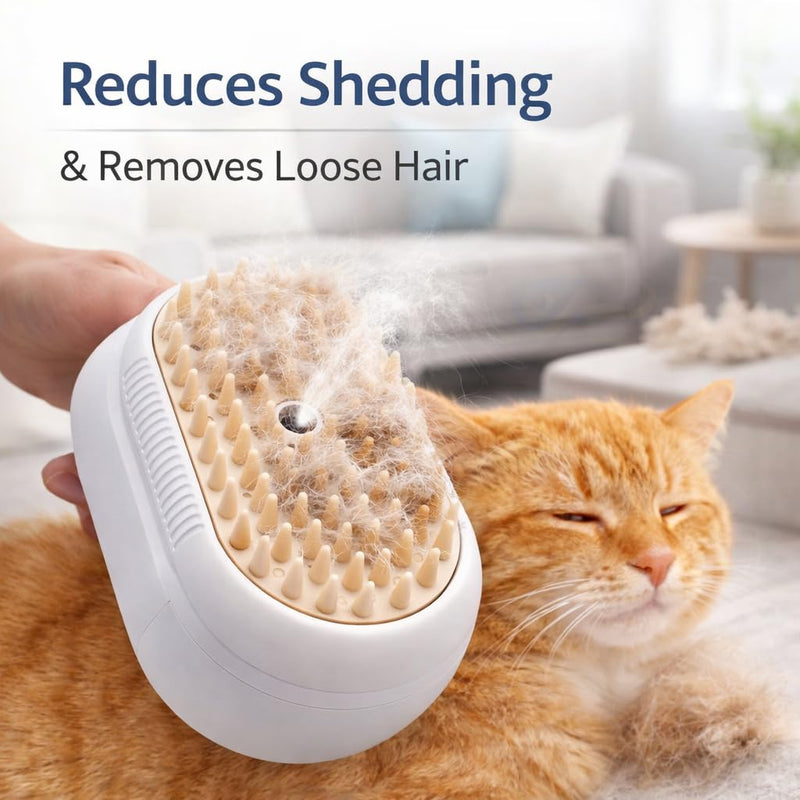 Electric Cat Grooming Brush with Spray, Rechargeable Pet Deshedding Comb, Self Cleaning Hair Removal Brush for Long & Short Hair Pets