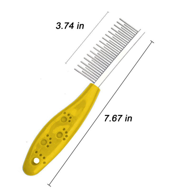 Dog or Cat Comb Grooming with Short and Long Teeth Dematting Knots Tangles Remover Combs Detangler Tool Suitable for Dogs Cats Poodle HorseStainless Steel Pin (Yellow) Yellow - PawsPlanet Australia