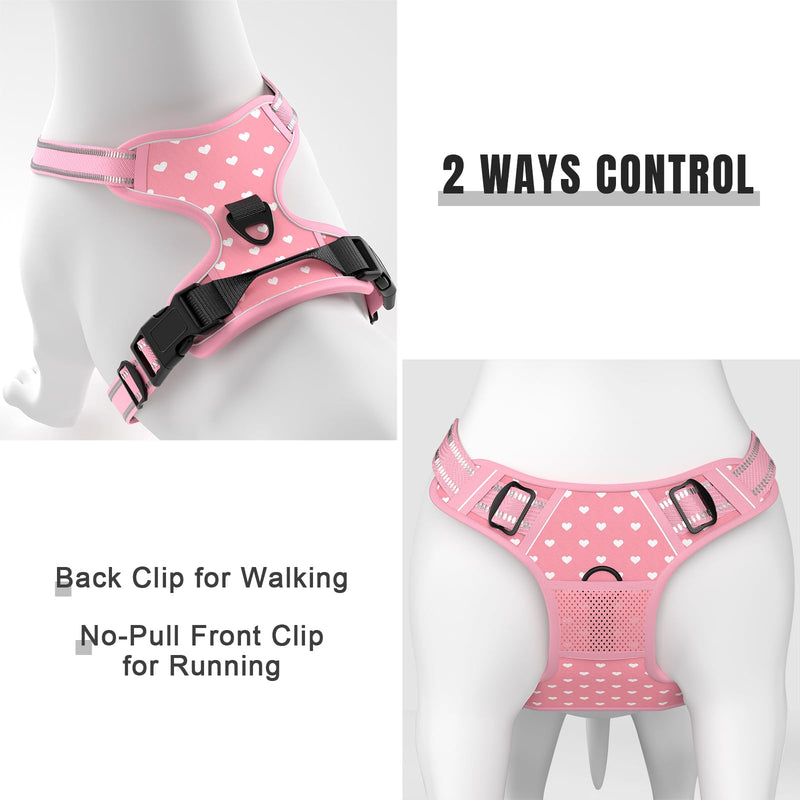 Rnivvi No Pull Dog Harness, Cute Reflective Medium Sized Puppy Kitten Harness, Adjustable Soft Padded Vest for Medium Dogs, Heavy Duty Pet Vest with Easy Control Handle for Walking, Pink Hearts - PawsPlanet Australia