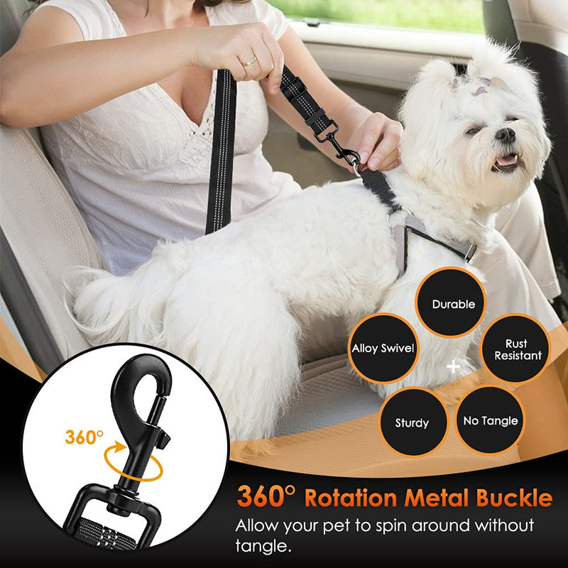 SlowTon Dog Seat Belt, Adjustable Dog Safety Belt Leash, 2 in 1 Latch Bar Attachment Dog Car Seatbelt with Elastic Nylon Bungee Buffer, Reflective Nylon Belt Tether Connect to Dog Harness (Black) 27.55 Inch 1 Pack - Black - PawsPlanet Australia