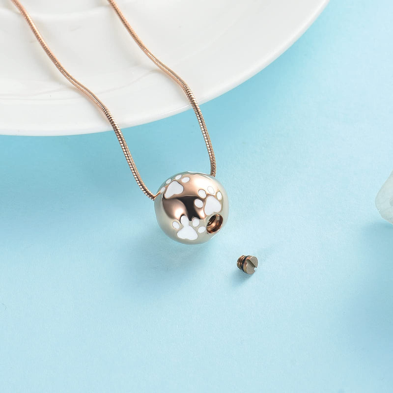 Paw Print Urn Cremation Necklace for Ashes Dog Cat Pet Paw Print Animal Keepsake Memorial Charm Pendant Necklace for Men Women Rose gold - PawsPlanet Australia