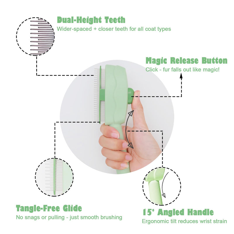Pet Grooming Comb Cat Brush Ergonomic Angled Handle for Comfortable Brushing, Self-Cleaning Comb for Cats & Dogs - PawsPlanet Australia
