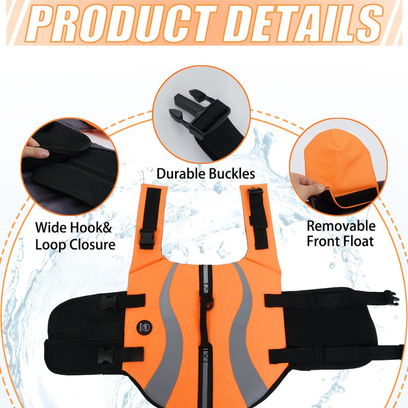 EMUST Dog Life Vests, Adjustable Life Jackets for Small Dogs with Enhanced Buoyancy, Small Dog Swim Vest with Durable Rescue Handle, Orange,XS XS - PawsPlanet Australia