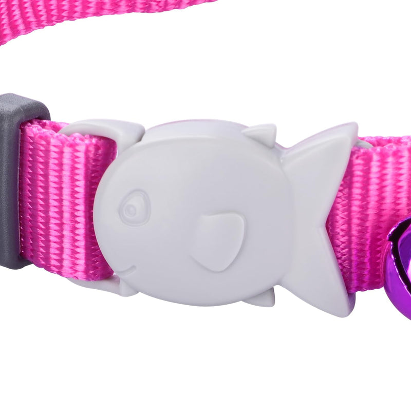 Red Dingo Classic Safety Release Breakaway Premium Cat Collar – Adjustable One Size Fits All with Soft Nylon Webbing, 4.4lb Safety Release Fish Clip, Stainless Steel D-Ring, Wildlife Bell – Pink - PawsPlanet Australia