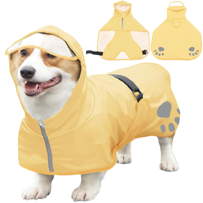 Dog Raincoat Hooded Slicker Poncho - Reflective Lightweight Pet Rain Jacket Coat,Dog Waterproof Raincoat with Adjustable Belly Strap for Small,Medium, Large Dogs Light Yellow