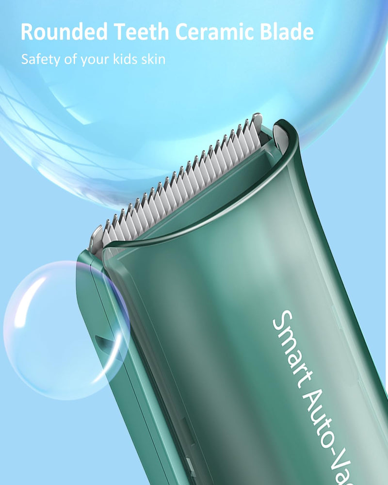 Baby Hair Clipper,Vaccum Hair Clippers for Kids/Toddlers,Cordless Baby Hair Cutting Kit with Two Modes,Baby Hair Trimmer Haircut Machine in Large Hairs Storage Space,Rechargeable,Waterproof Green - PawsPlanet Australia