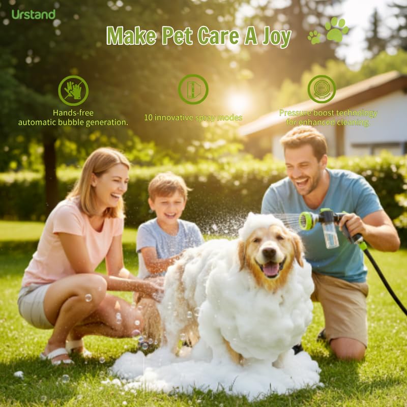 Dog Washing Hose Attachment, 10 Spray Modes and Adjustable Water Pressure Garden Hose Nozzle with Soap Dispenser for Dog Cat Bathing, Also Adopted in Watering Flowers, Car Wash - PawsPlanet Australia