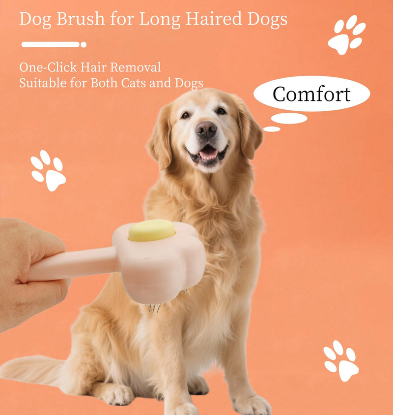 Adorable Cloud-Shaped Universal Pet Grooming Brush for Dogs and Cats - One-Click Hair Removal, Safe Rounded Pin Design - Ideal for Shedding Tool of Long and Short Haired Pets (Pink) Pink