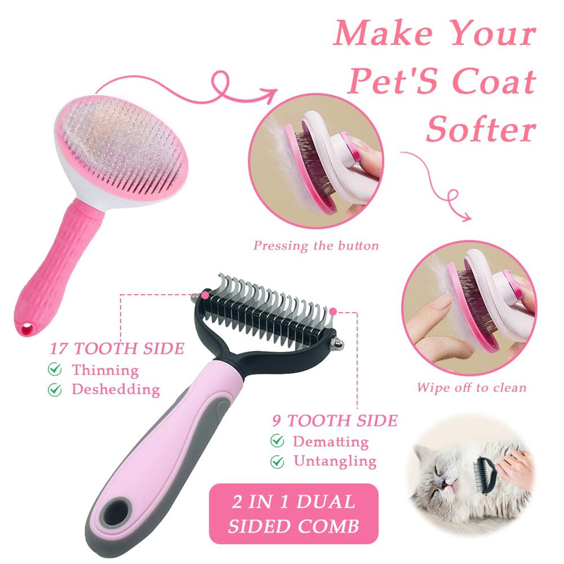 Pet Grooming Kit - 9 Pcs All-in-One Self Cleaning Set with Slicker Brush, Deshedding Tool, Scissors, Nail Clippers, and File for All Breeds and Sizes - PawsPlanet Australia