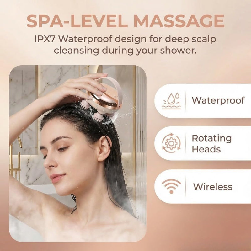 Electric Scalp Massager with 8 Removable Claws 128 Massage Nodes – 6-in-1 Waterproof Head Massager, Rechargeable Portable Hair Scalp Scratcher for Stress Relief, Relaxation, Gift for Mom Dad