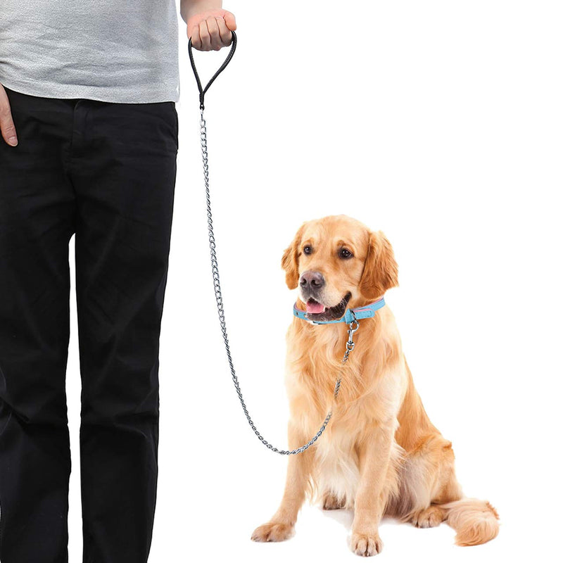 6ft Metal Chain Heavy Duty Dog Leash, Chew Proof Chain Dog Leash with Padded Handle for Large & Medium Size Dogs 6 ft length / 3.0 mm width Black Handle