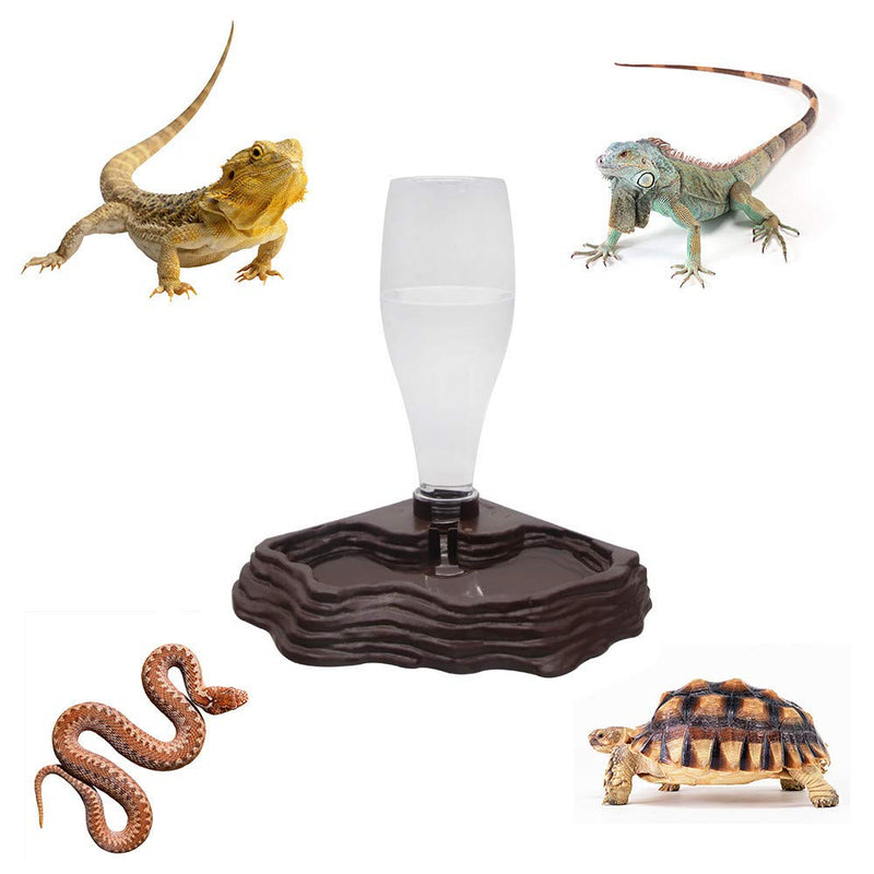 SLSON Reptile Water Feeder Automatic Water Dispenser Waterer 13.5Oz Feeding Accessories for Turtle Bearded Dragons Lizards Geckos for Terrarium Tank (Brown) Brown