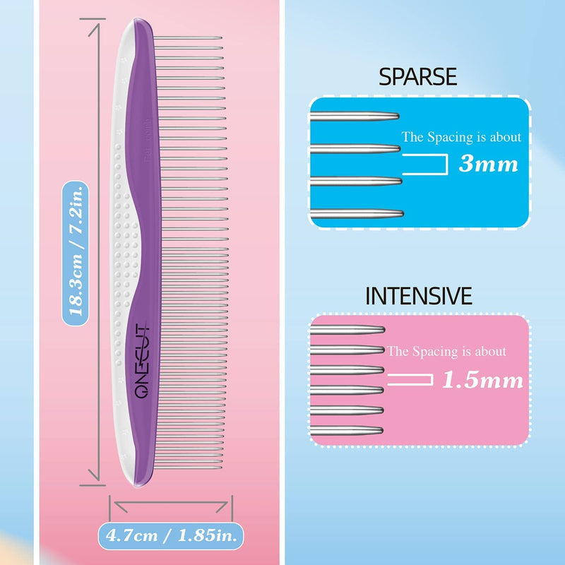 Dog Comb, OneCut Pet Grooming Tool for Removing Tangles Knots and Matted Fur, Wide and Narrow Teeth Comb Design for Dogs and Cats (Purple) Purple