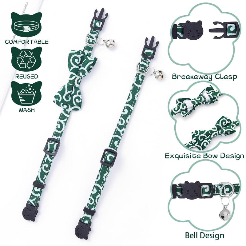 Campsis 2PCS Cat Collars with Bowtie Breakaway Cat Collar with Bell Adjustable Safety Kitten Collar with Removable Bow and Bell for Boy Cats Girl Cats - PawsPlanet Australia