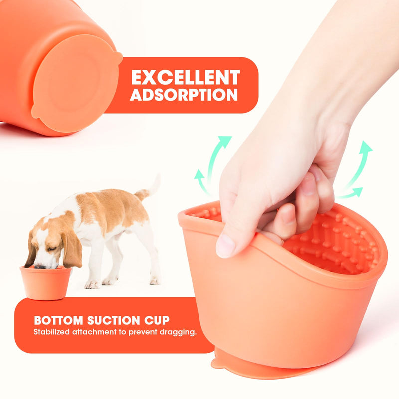 Slow Feeder Dog Bowl,Non-Slip Lick and Freeze Bowl for Dogs,Long Lasting Silicone Licking Mat for All Dog Sizes,Anti-Chocking and Reduce Anxiety(Orange) Orange - PawsPlanet Australia