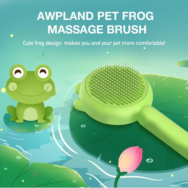 Self-Cleaning Dog & Cat Slicker Brush, Skin Friendly Deshedding Grooming Tool for Long or Short Haired Dogs Cats Rabbits, Dog Shedding Brush with Release Button - Frog - PawsPlanet Australia